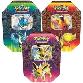 Pokémon 82527 Elemental Power Tins-Set of 3 Vaporeon, Joteon & Flareon-GX